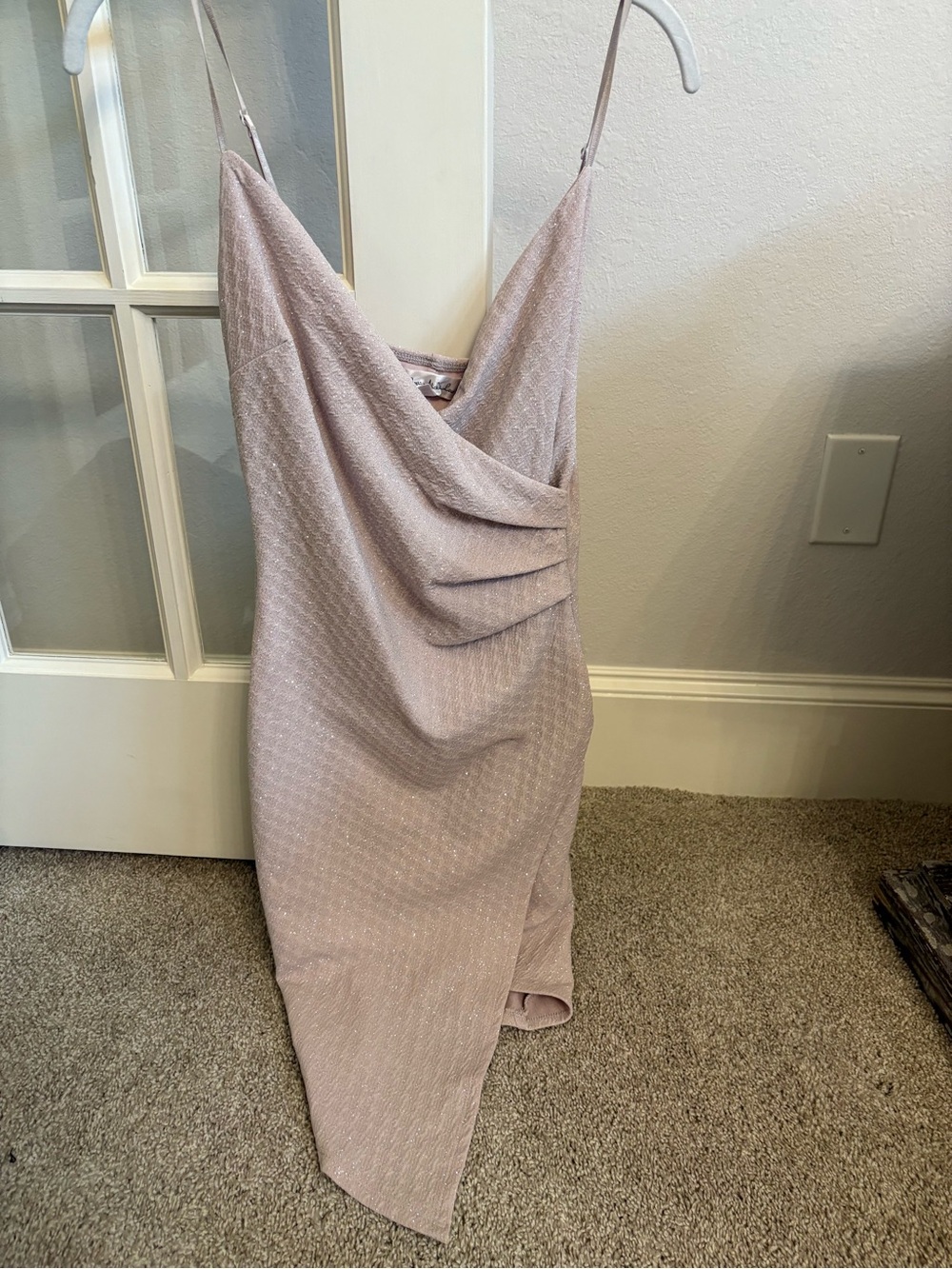 One-Shoulder Dusty Pink Draped Slip Dress